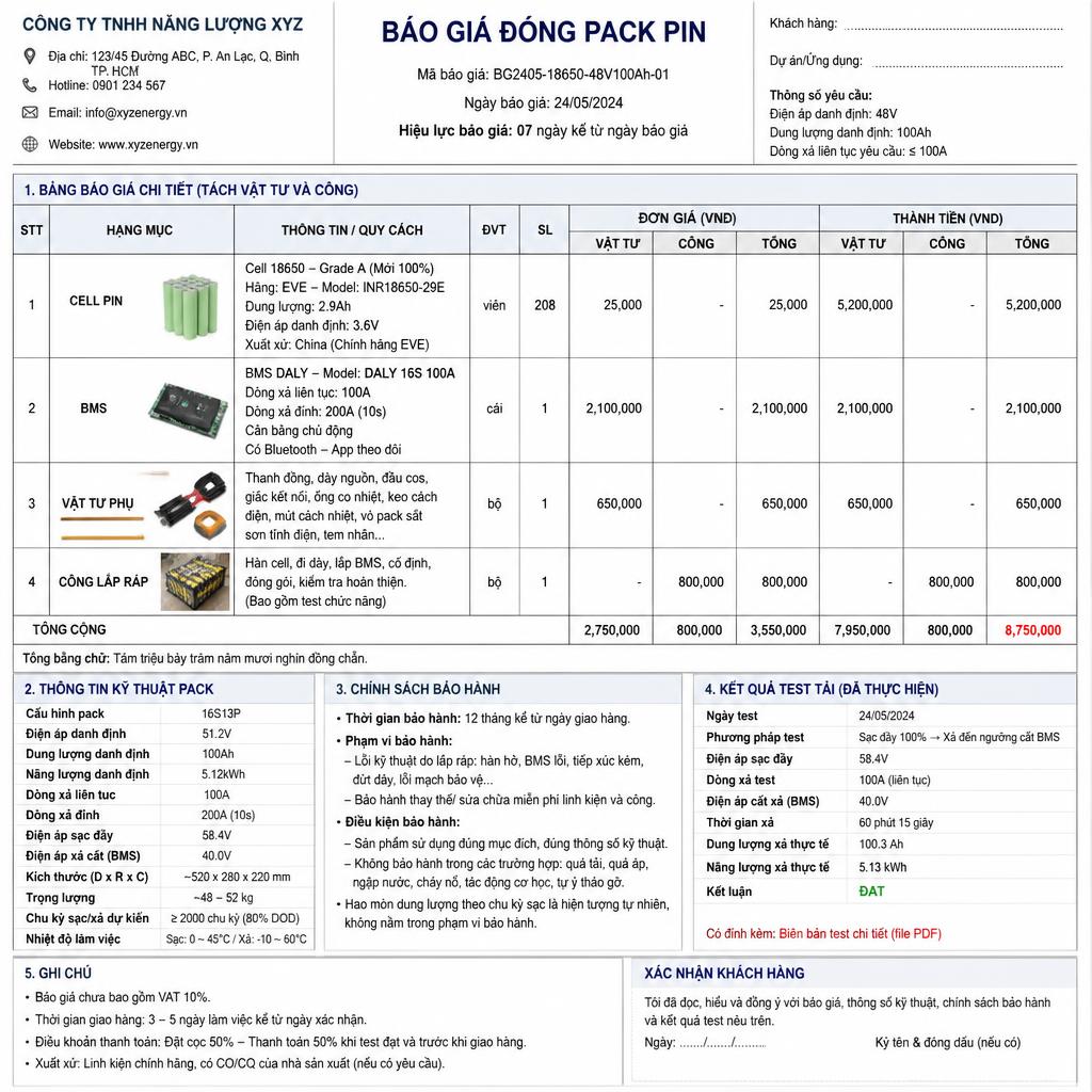 5 tiêu chí đọc báo giá đóng pin lithium trước khi đặt cọc