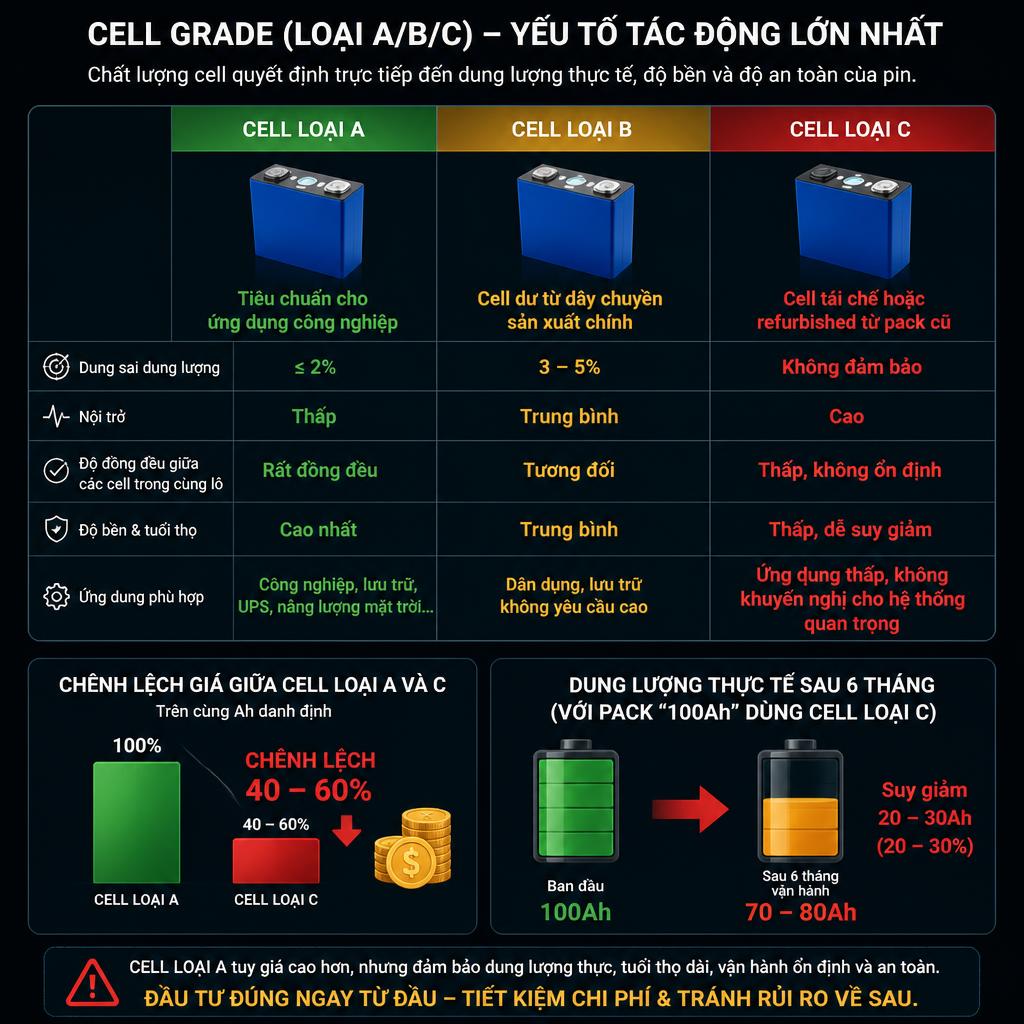 Cell loại A, B, C: Chênh lệch giá pin lithium lên tới 60%