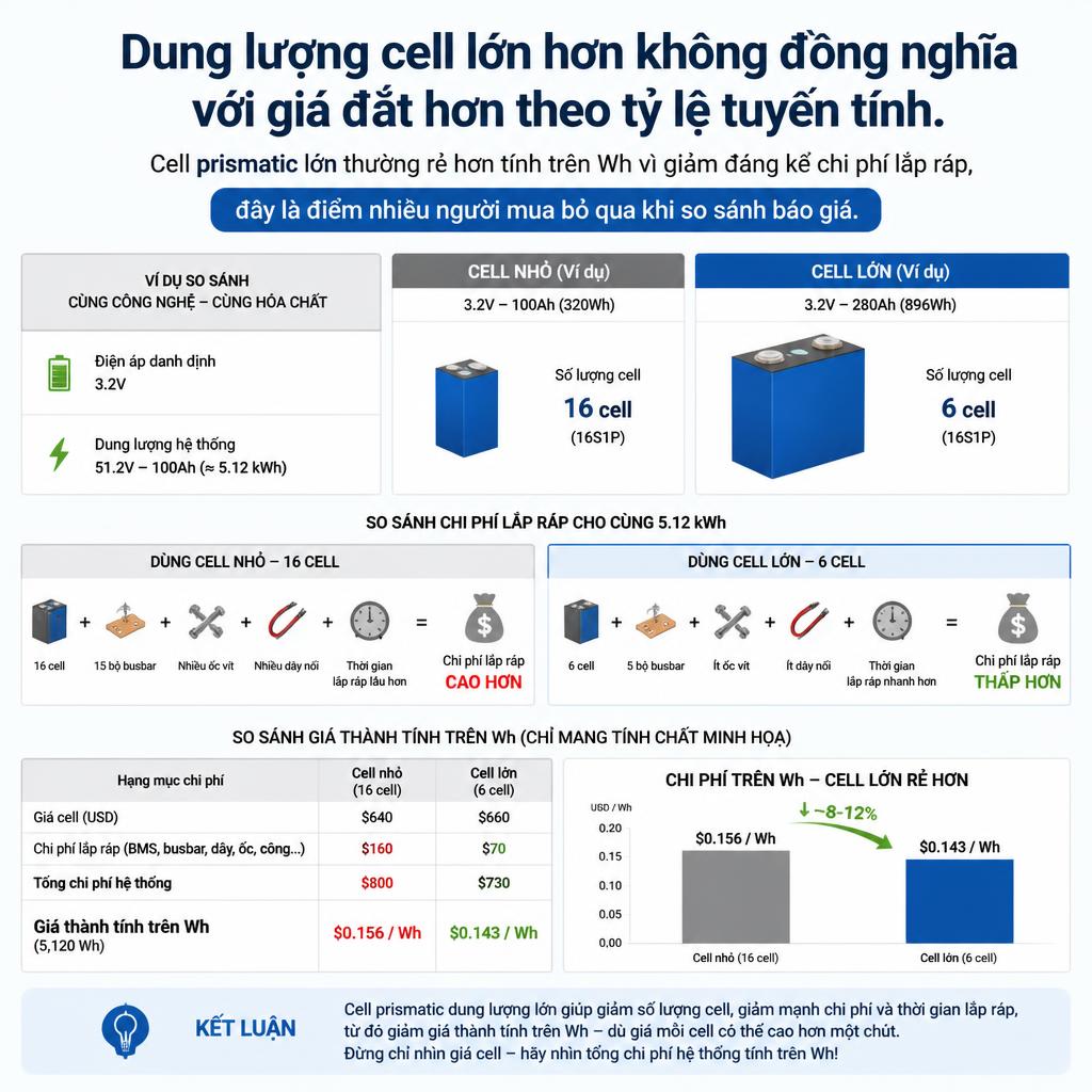 Cell prismatic lớn: rẻ hơn tính theo Wh, đừng bỏ qua!