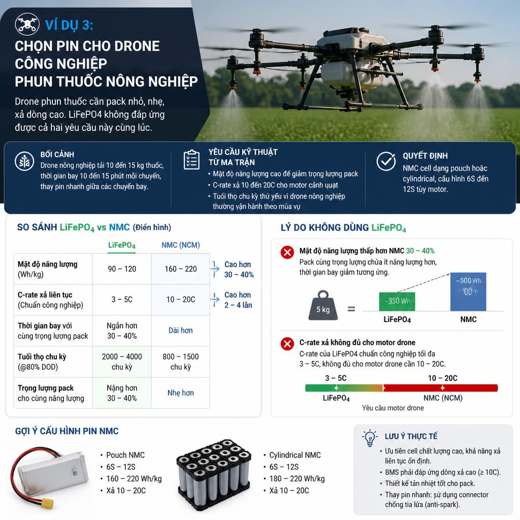 Drone phun thuốc cần pin NMC mật độ cao, xả dòng mạnh